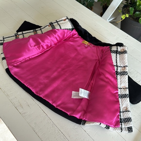 Penelope Mac 12 month pink, black white plaid, Rose, gold buttons jacket - Picture 5 of 9